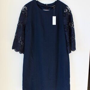 Banana Republic Factory Women's Lace Sleeve Shift Dress in navy blue, size 4